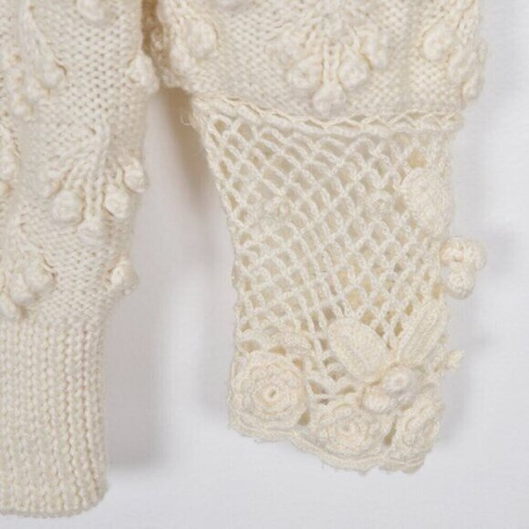 Vintage Braemar Knitted By Hand Cream Crochet High Neck Wool Blend Sweater Med - Picture 4 of 8